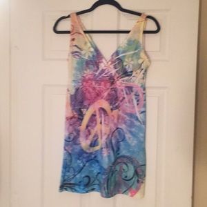 NWOT peace sign sleeveless multi colored dress